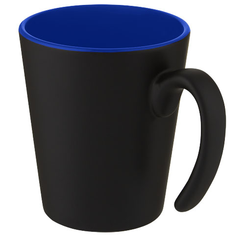 Mug en céramique publicitaire avec anse 360 ml Oli Bleu / Noir